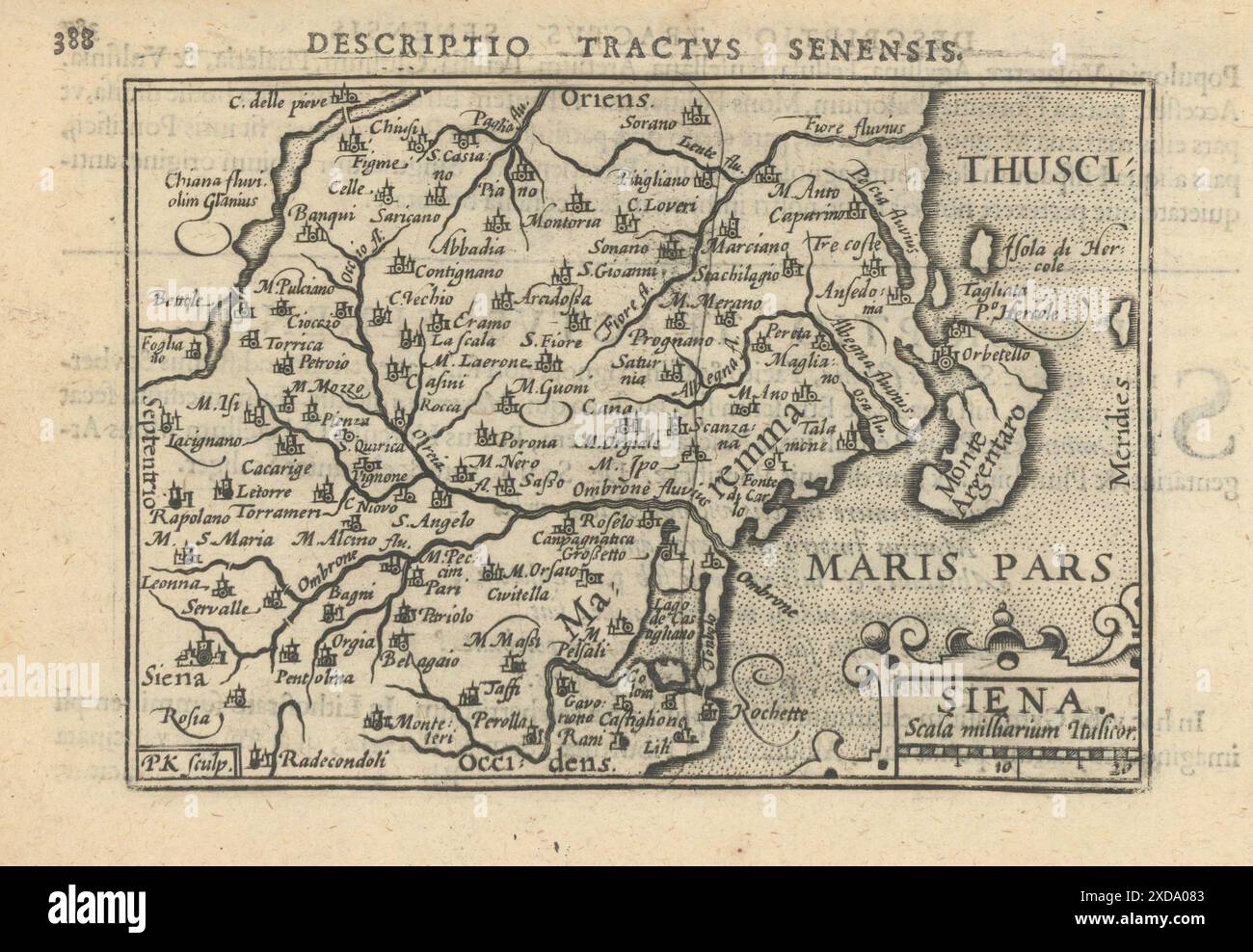 Tractus Senensis / Sienne par Bertius / Langenes. Toscane 1603 ancienne carte antique Banque D'Images