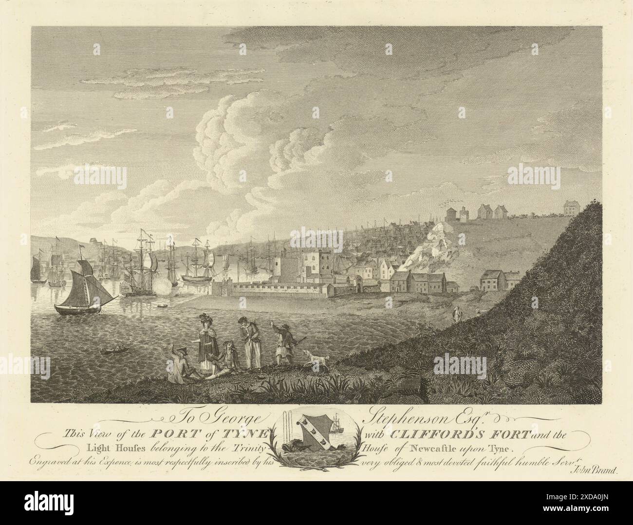 Boucliers nord. Port de Tyne, Clifford's Fort & Trinity House phares 1789 Banque D'Images