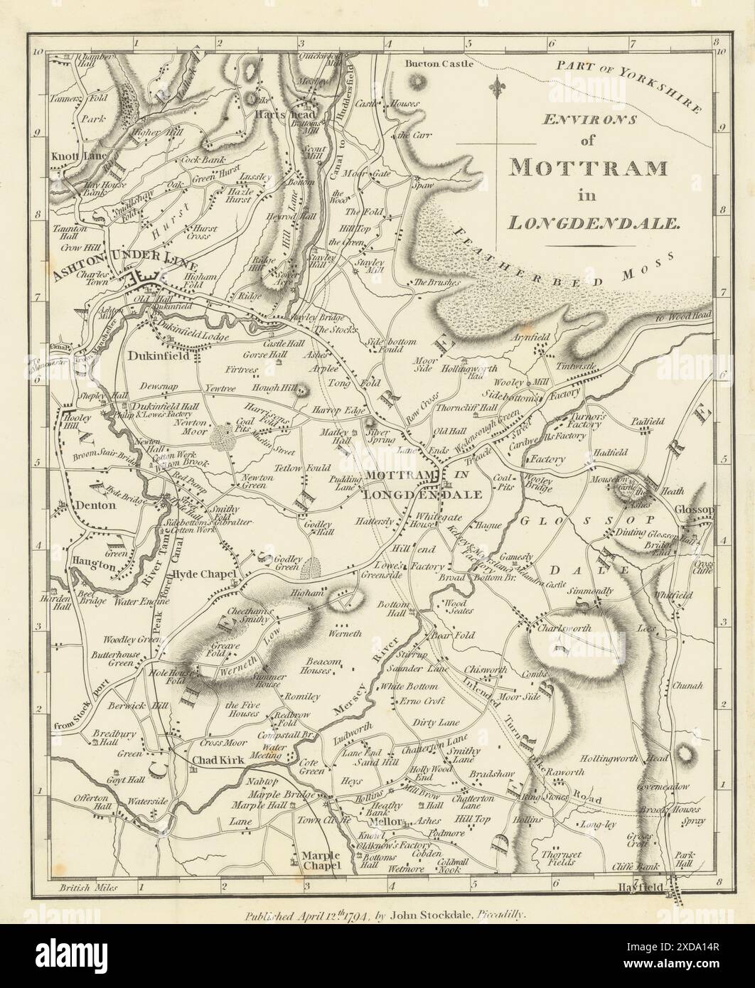 Mottram dans les environs de Longdendale. Tameside. Ashton-under-Lyne. STOCKDALE 1795 carte Banque D'Images