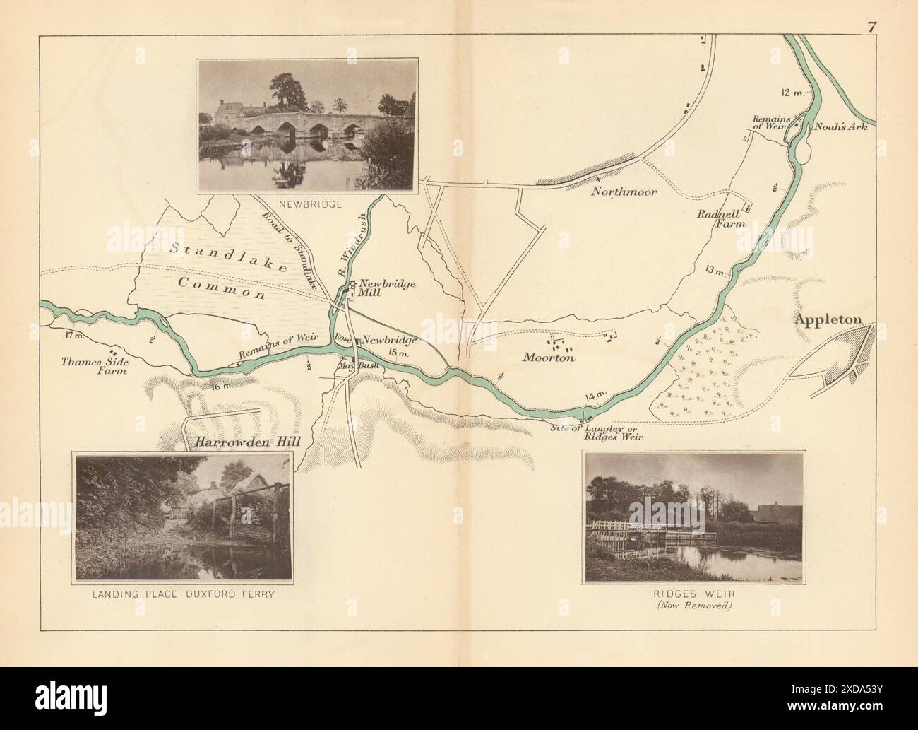 TAMISE - Northmoor Appleton Newbridge Duxford Ridge's Weir. Carte de TUNT 1887 Banque D'Images