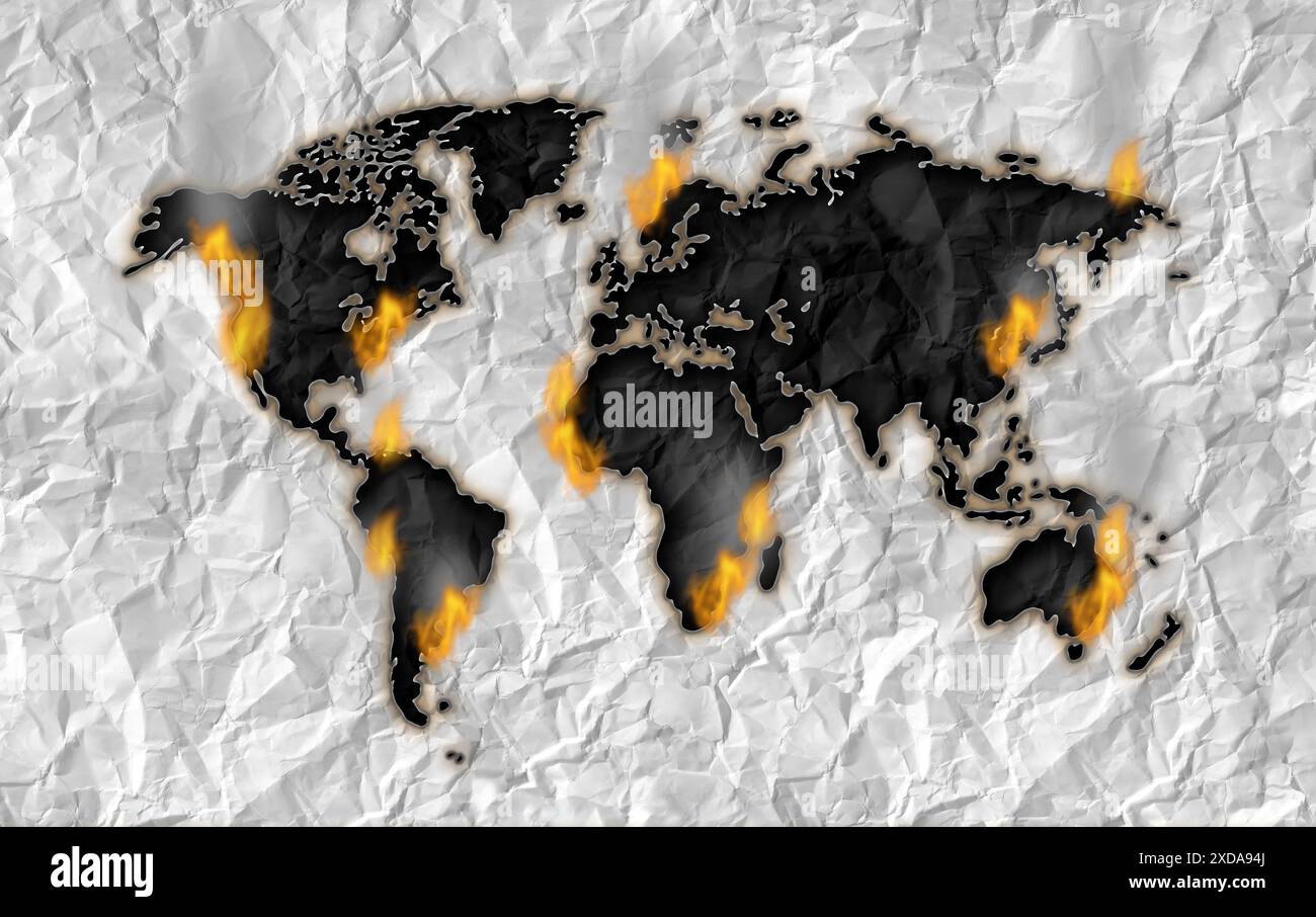 Chaleur extrême mondiale et chaude crise météorologique mondiale ou augmentation mondiale de la hausse des températures ou hausse des vagues de chaleur comme risque du jour de la Terre ou climat c Banque D'Images