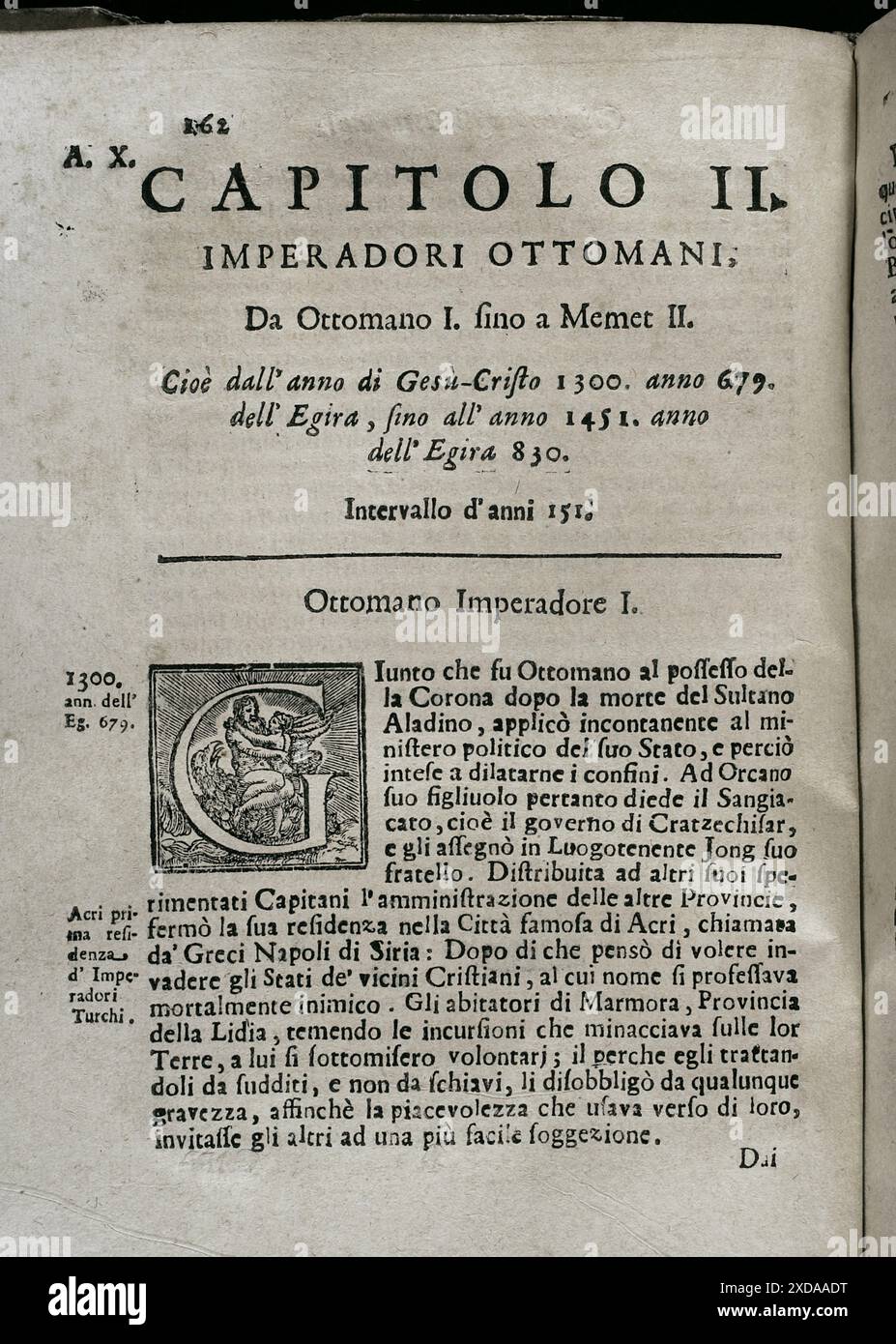 Mappamondo Istorico. Volume VI partie I. deuxième chapitre. Empereurs ottomans. D'Osman I à Mehmed II. Osman I (CA. 1258-CA. 1326). Premier Bey ottoman. Par le Père Antonio Foresti (1625-1692), de la Compagnie de Jésus. Parme, 1710. Banque D'Images