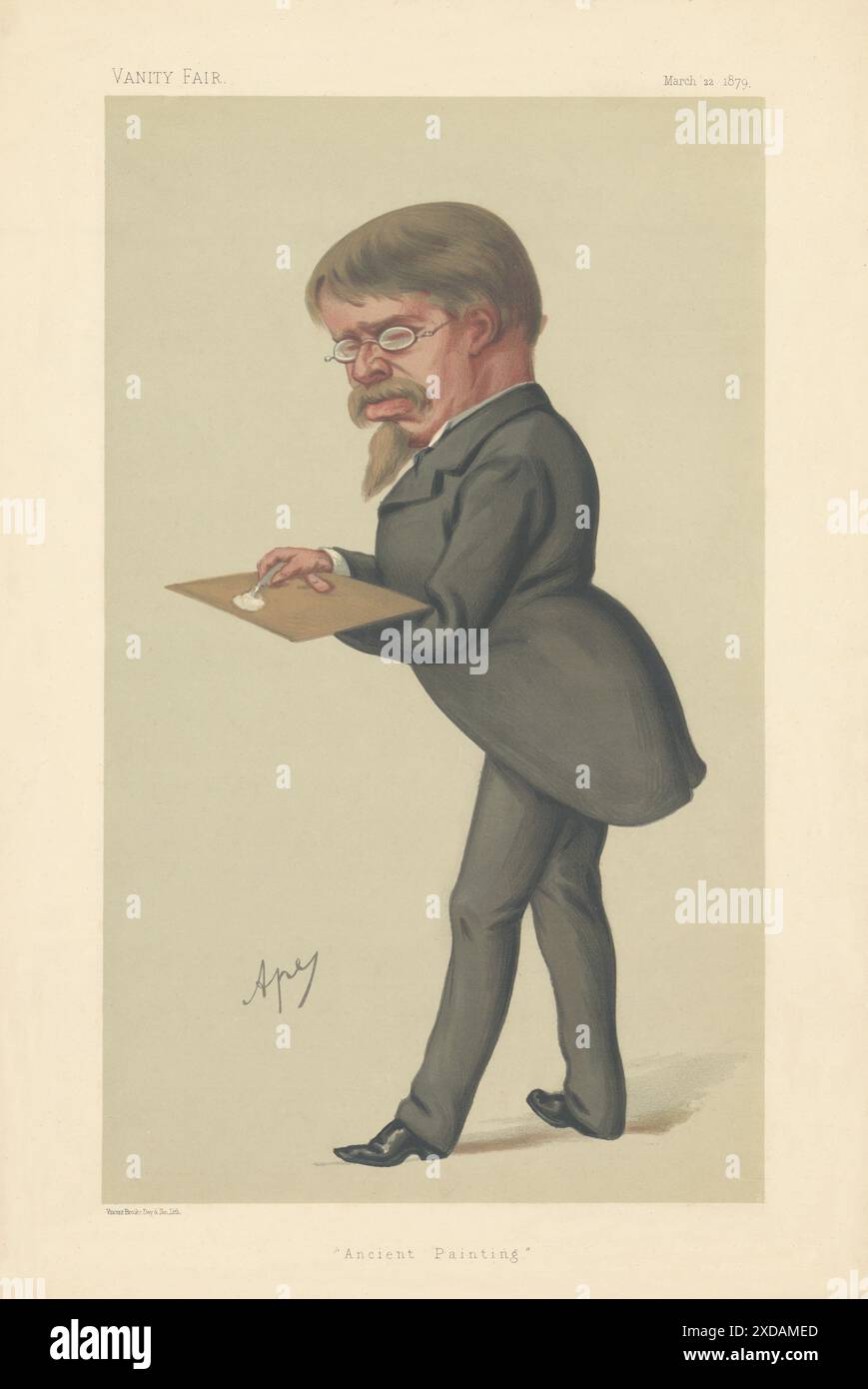 VANITY FAIR SPY CARTOON Lawrence Alma-Tadema 'Ancient Painting' 1879 vieux imprimé Banque D'Images