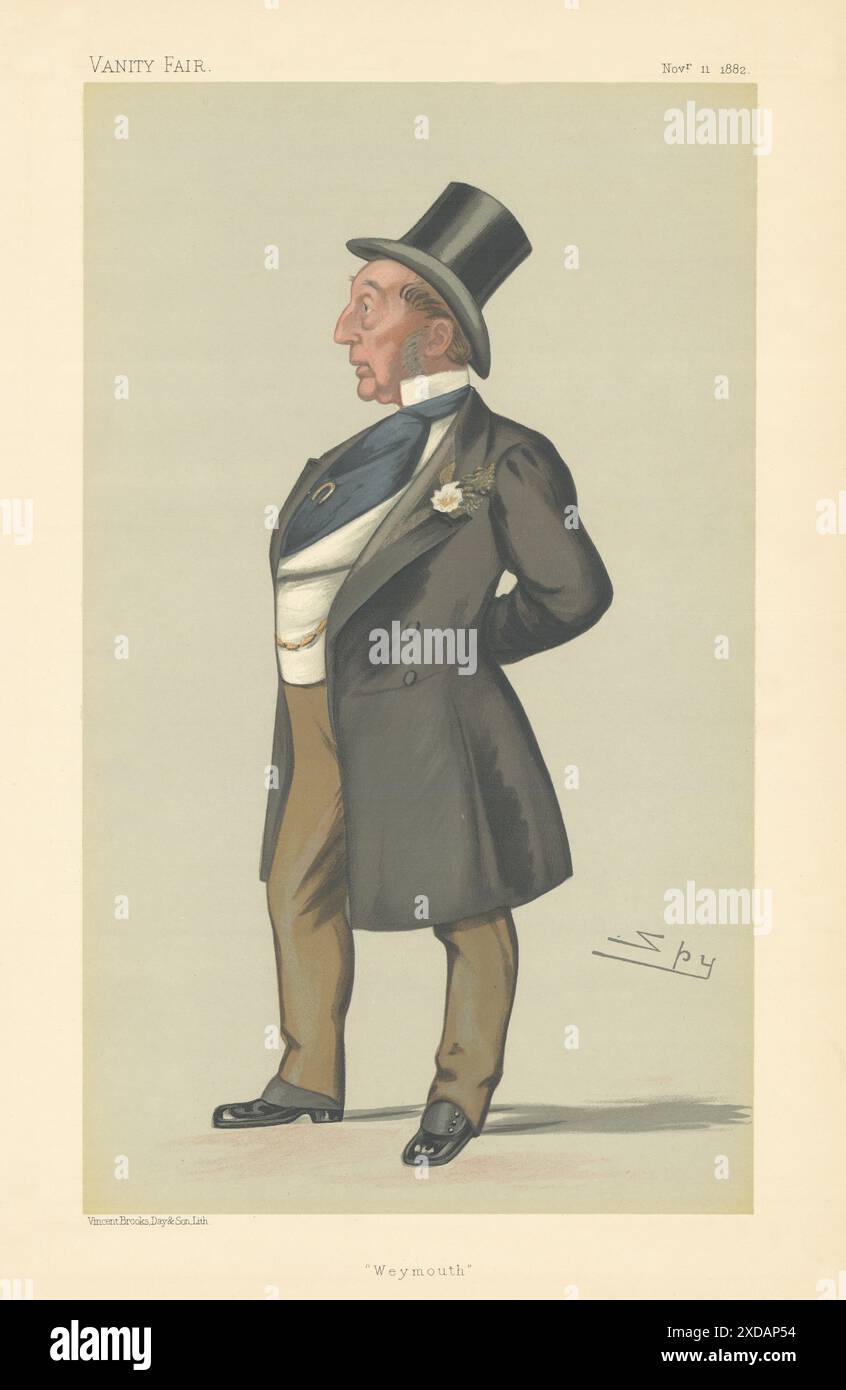 LE DESSIN ANIMÉ DE VANITY FAIR SPY Henry Edwards « Weymouth » Dorset 1882 Old Antique Print Banque D'Images