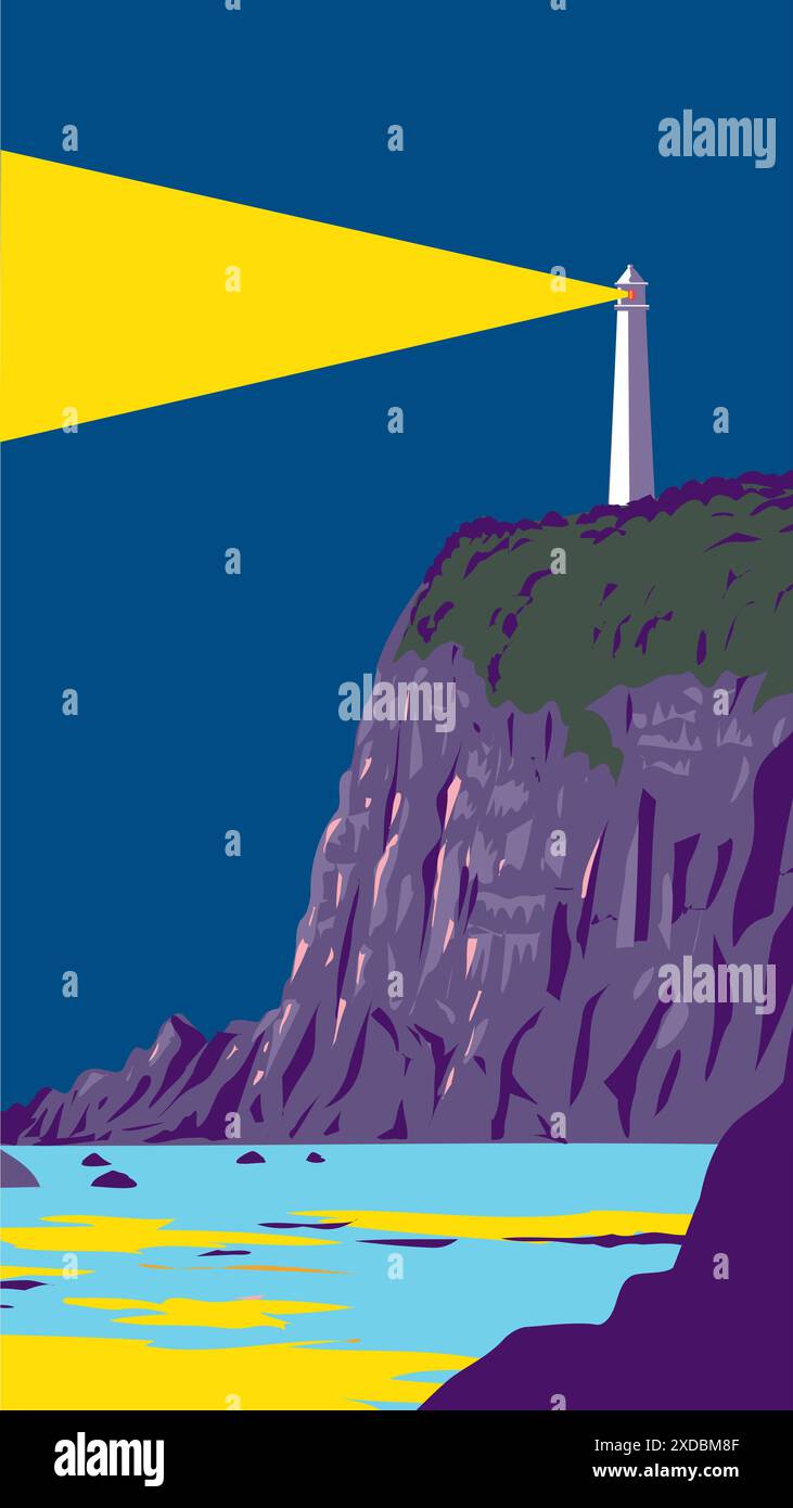 WPA affiche art d'un phare au sommet d'une falaise ou d'un promontoire d'une île ou d'une côte fait dans l'administration de projet de travaux ou de style Art déco. Illustration de Vecteur