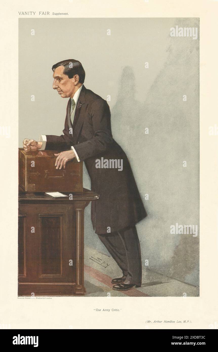 VANITY FAIR SPY CARTOON Arthur Lee, vicomte de Fareham 'notre critique de l'armée' 1907 Banque D'Images