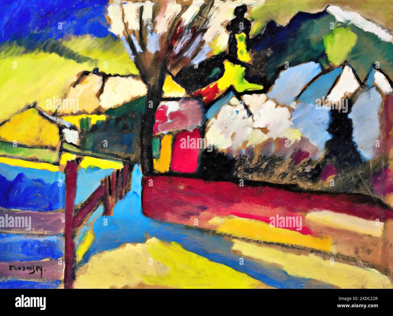 Paysage d'automne avec arbre ; Herbstlandschaft mit Baum, 1910 (peinture) par l'artiste Kandinsky, Wassily (1866-1944) russe. Illustration de Vecteur