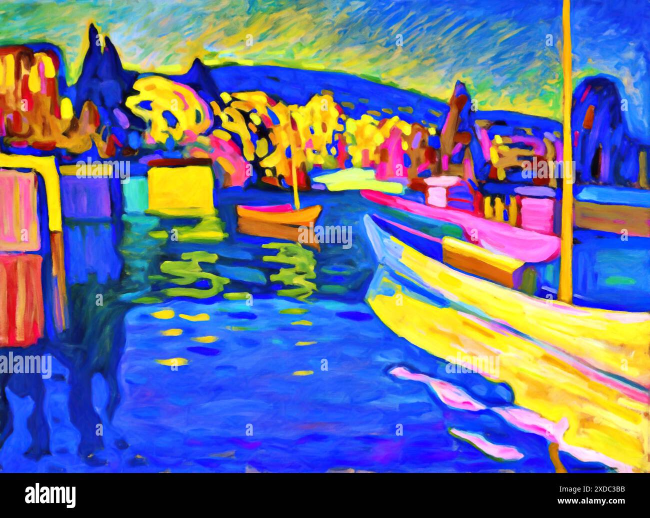 Maisons à Munich, 1908 (peinture) par l'artiste Kandinsky, Wassily (1866-1944) russe. Illustration de Vecteur