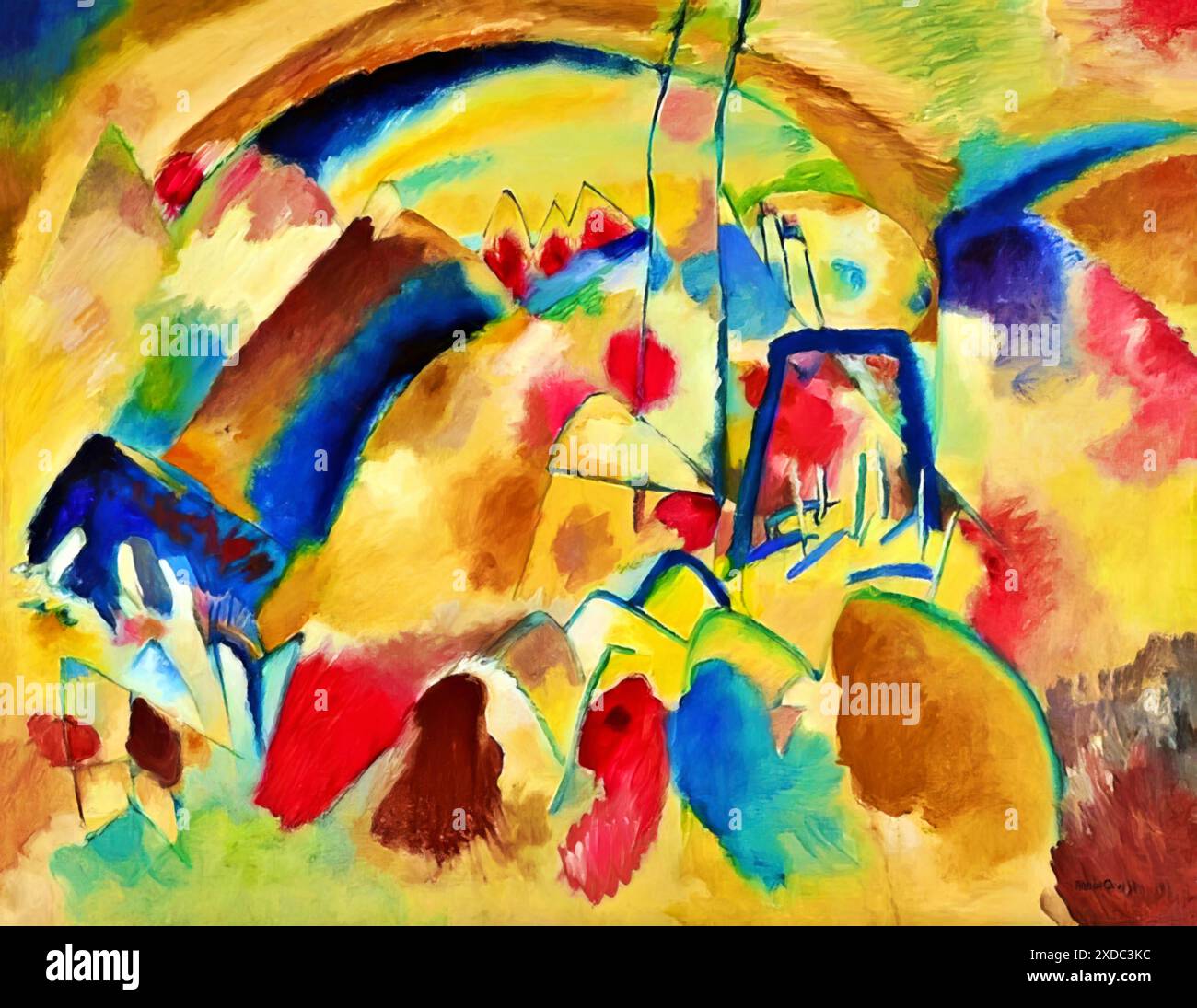 Paysage avec église paysage avec taches rouges I, 1913 (peinture) par l'artiste Kandinsky, Wassily (1866-1944) russe. Illustration de Vecteur