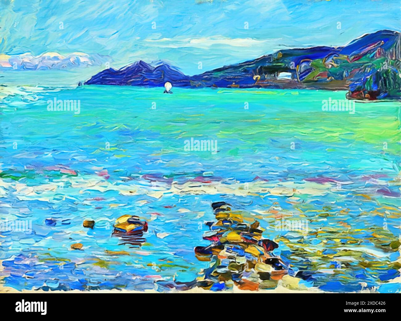 Portofino vu de Rapallo, 1906 (peinture) par l'artiste Kandinsky, Wassily (1866-1944) russe. Illustration de Vecteur