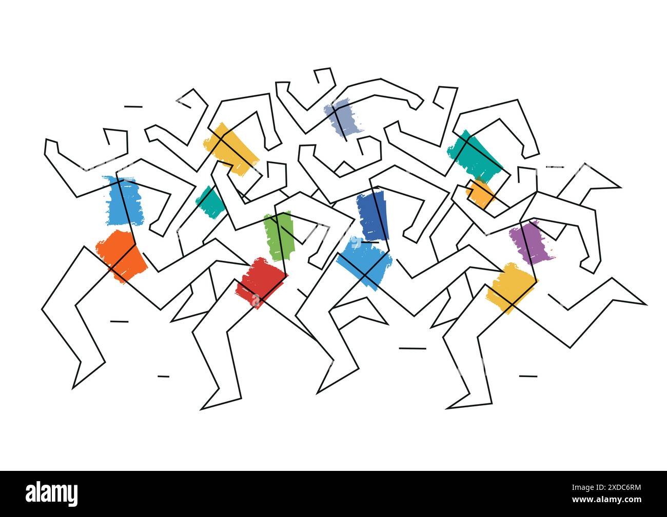 Course à pied, marathon, dessin au trait stylisé. Illustration stylisée d'un groupe de coureurs en cours d'exécution. Dessin au trait continu. Vecteur disponible. Illustration de Vecteur