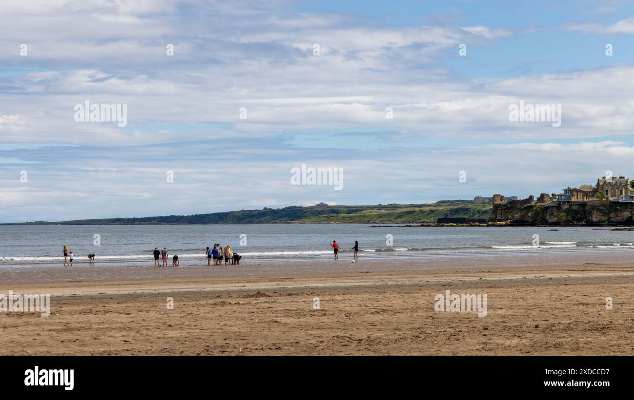 les gens marchant sur la plage pendant une journée ensoleillée Banque D'Images
