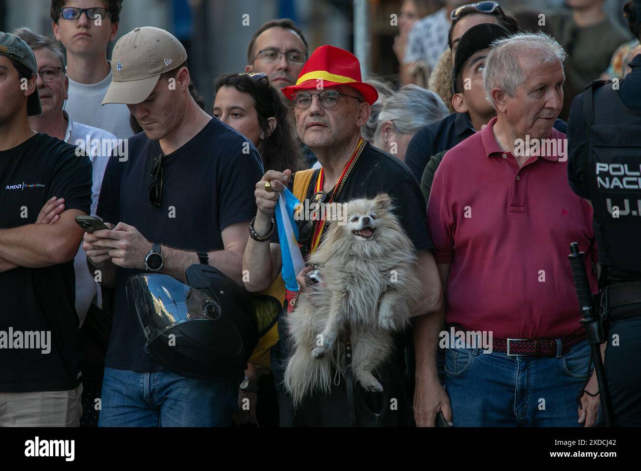 Madrid, Espagne. 21 juin 2024. Des partisans du président argentin, Javier Milei, l’attendent devant le Casino de Madrid où il a reçu un prix cet après-midi. Crédit : D. Canales Carvajal/Alamy Live News Banque D'Images