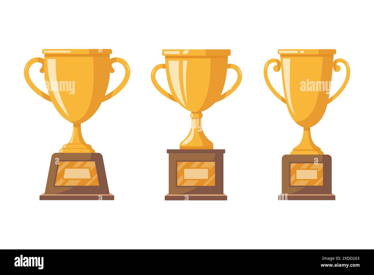 Trois trophées d'or sur fond blanc. trophée pour le vainqueur du championnat Illustration de Vecteur