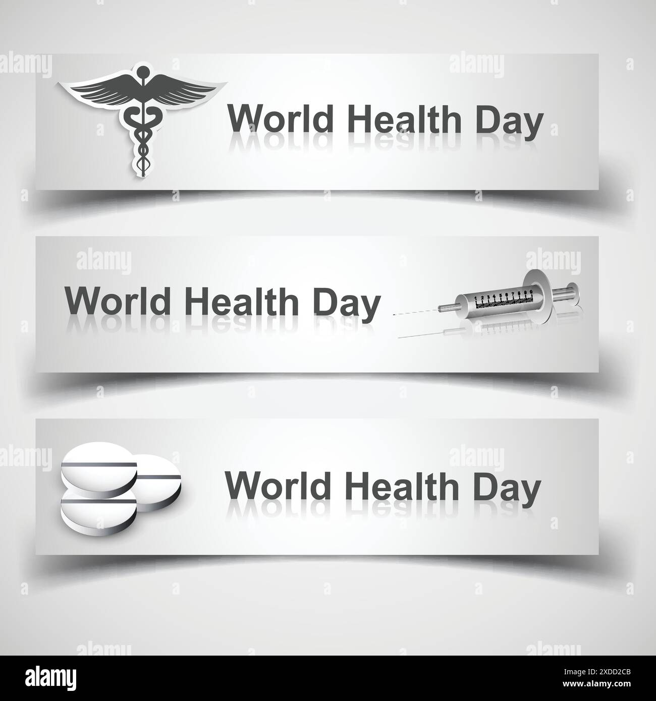 bannières de la journée mondiale de la santé avec des éléments médicaux Illustration de Vecteur