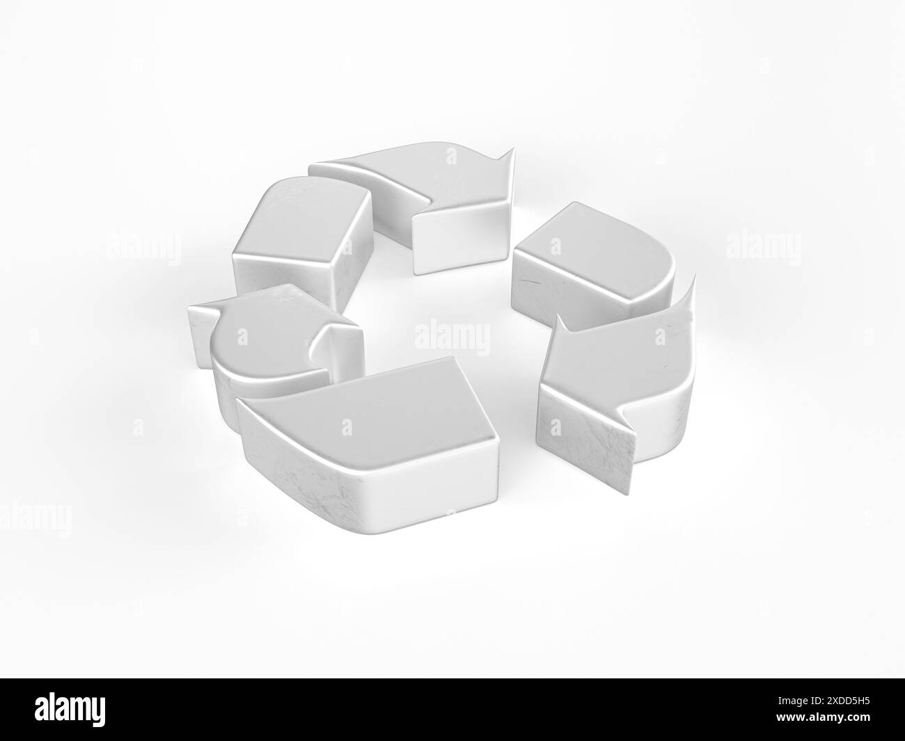 Symbole de recyclage en métal sur fond blanc. illustration 3d. Banque D'Images