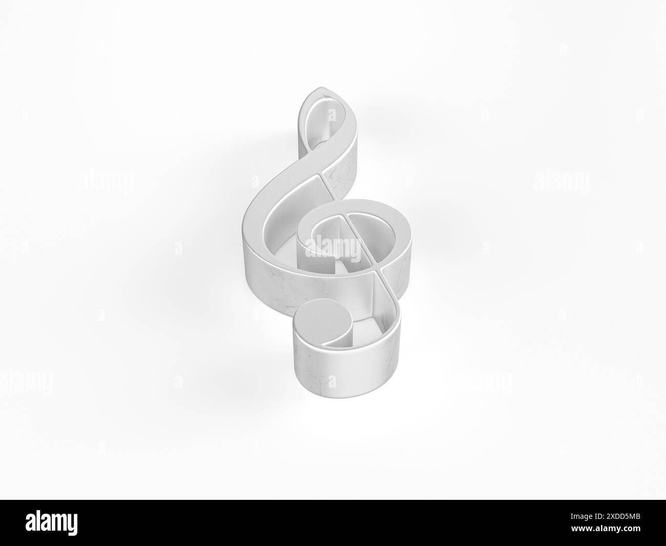 Symbole de note de musique en métal sur fond blanc. illustration 3d. Banque D'Images