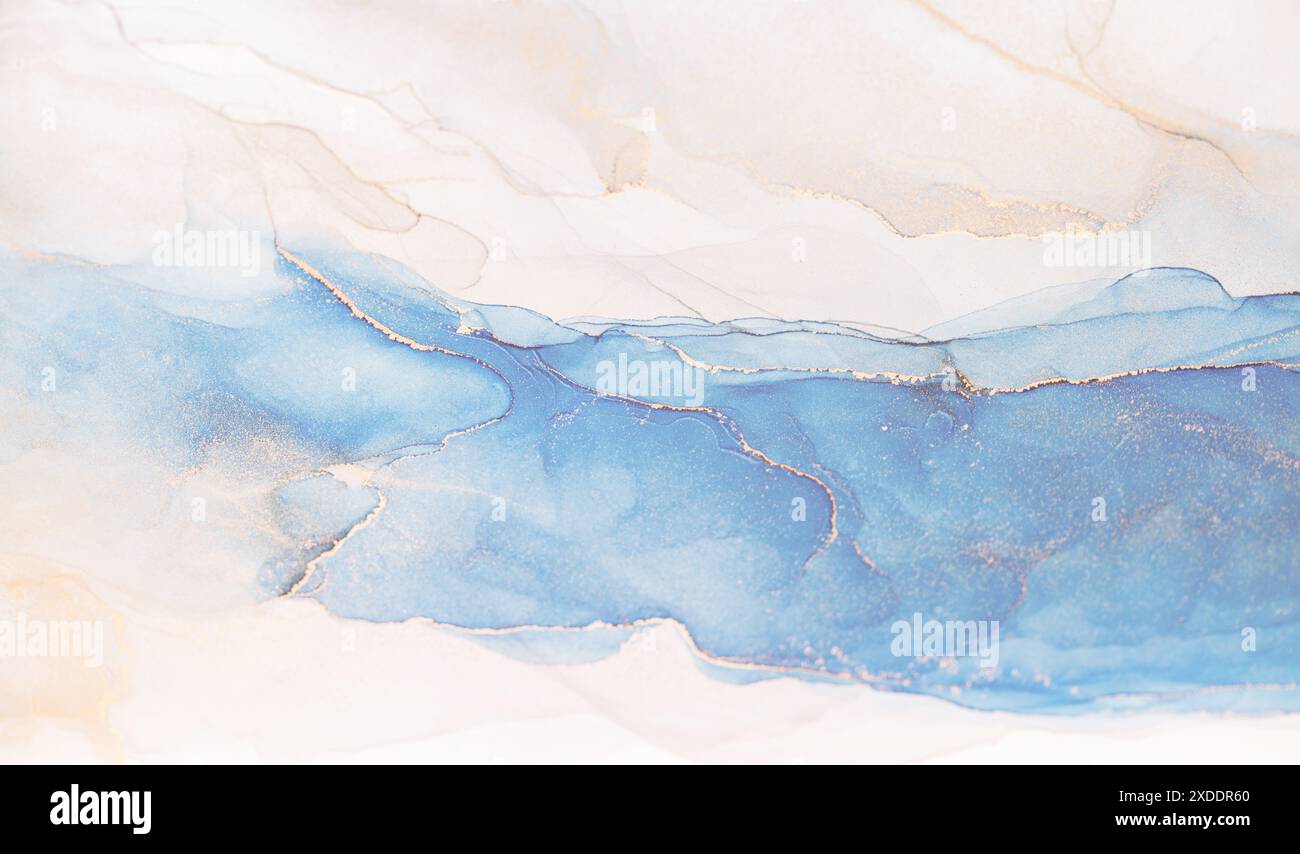 Art de l'encre bleue et blanche abstraite Banque D'Images