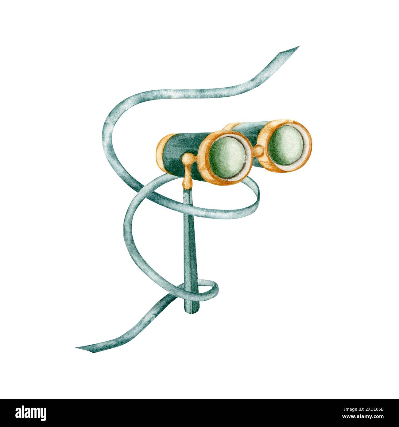 Jumelles de théâtre vintage sur la poignée. Lunettes d'opéra antiques. Illustration d'aquarelle dessinée à la main isolée sur fond blanc. Elément de conception pour Conce Banque D'Images