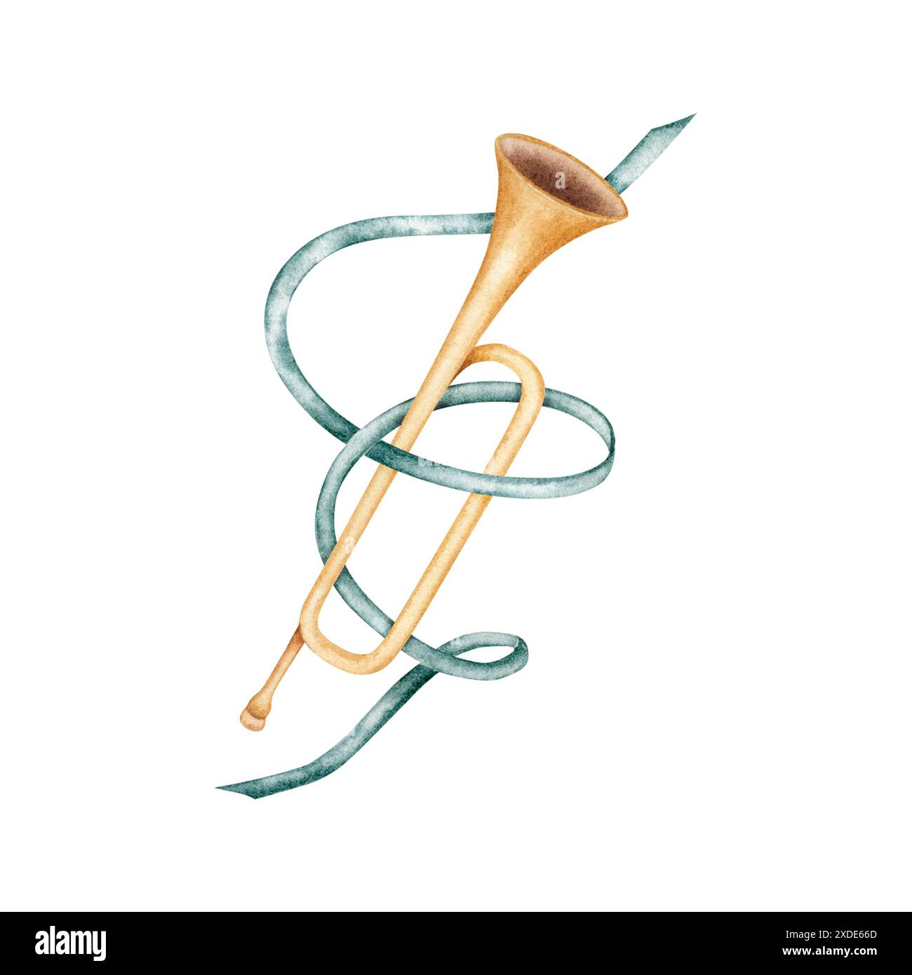 Trompette classique. Instrument de musique en laiton vintage. Elément de conception de programme musical pour orchestre symphonique. Illustration aquarelle isolée sur backgr blanc Banque D'Images