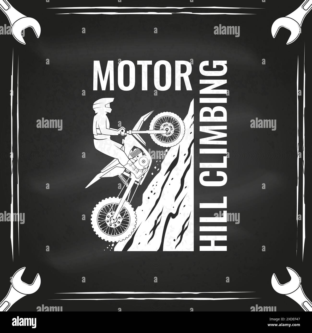 Logo moto Hill Climb, badge, autocollant sur le tableau. Vecteur. Sport extrême avec moto pour saut extrême et course en montagne. Monochrome Illustration de Vecteur