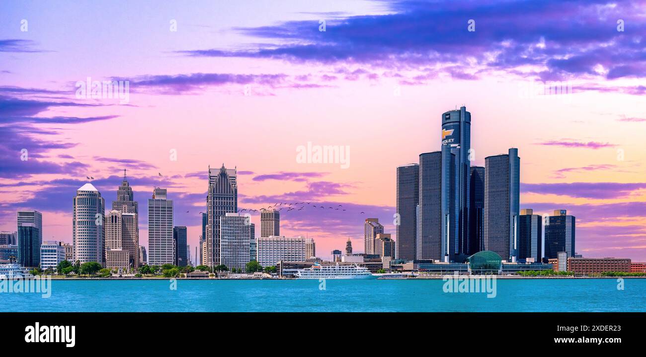 Paysage urbain et horizon de la ville de Detroit, États-Unis Banque D'Images
