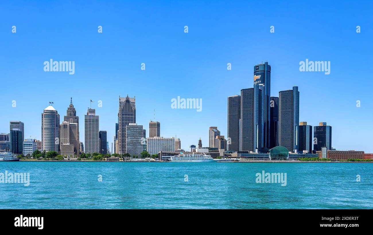 Paysage urbain et horizon de la ville de Detroit, États-Unis Banque D'Images
