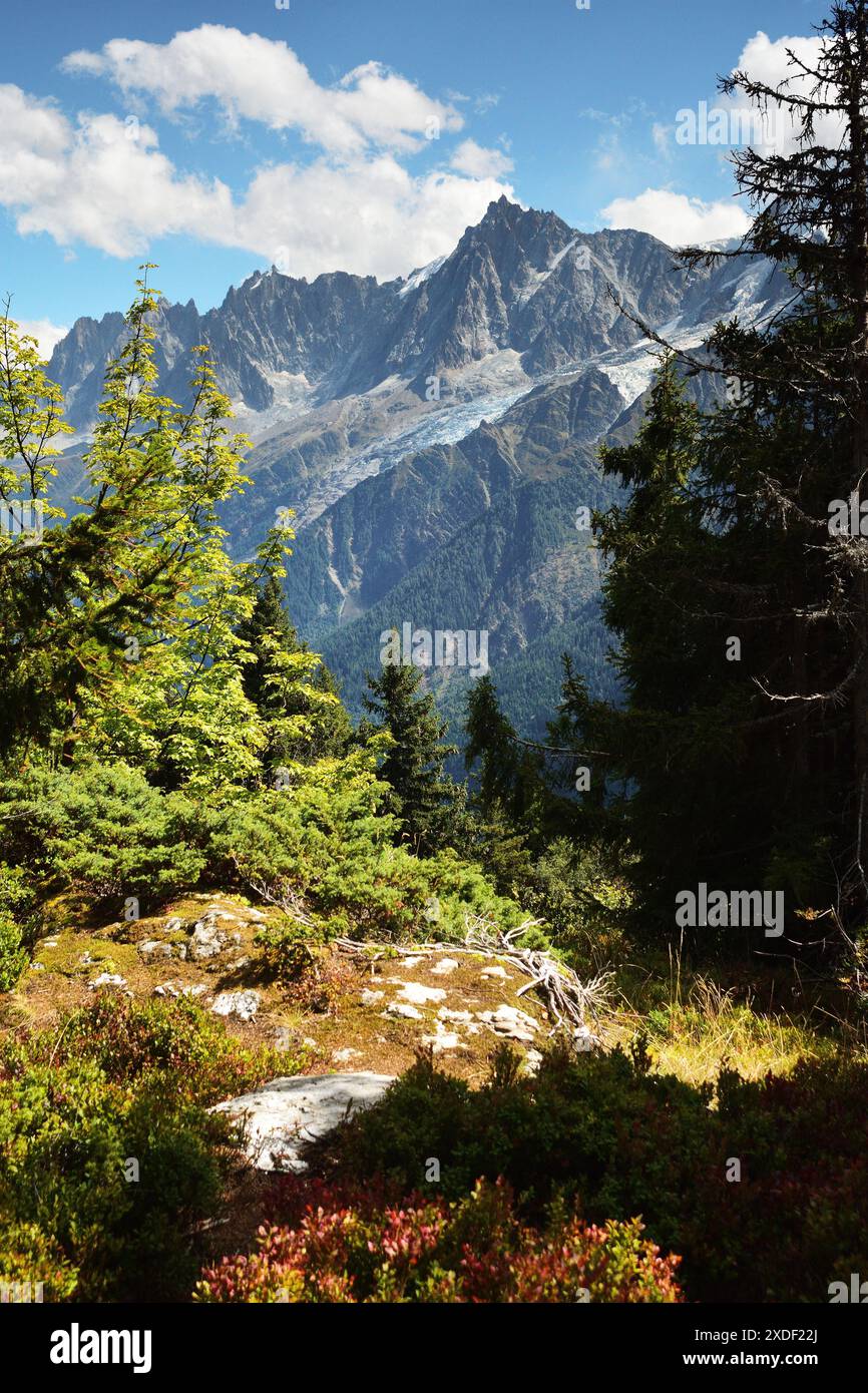 Vue depuis le plateau de Bellevue à Saint-Gervais-les-bains, France, c'est une magnifique région alpine connue pour ses vues à couper le souffle et sa beauté naturelle Banque D'Images