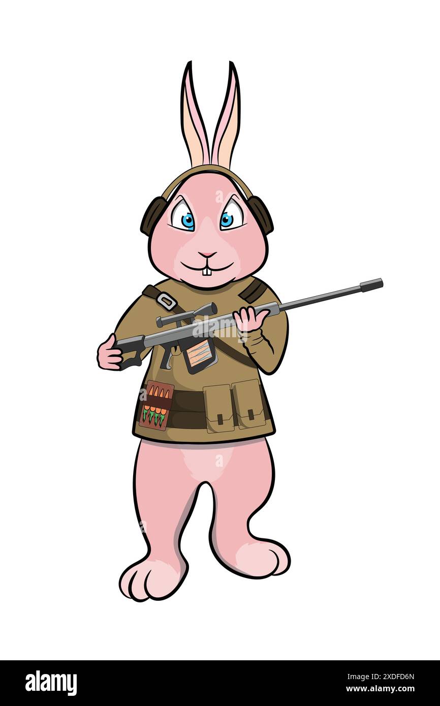 Sniper Bunny Shooter Rabbit Cartoon Illustration de Vecteur