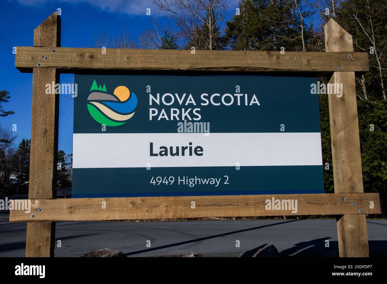 Bienvenue à Laurie Park panneau sur NS 2 à Oakfield, Nouvelle-Écosse, Canada Banque D'Images