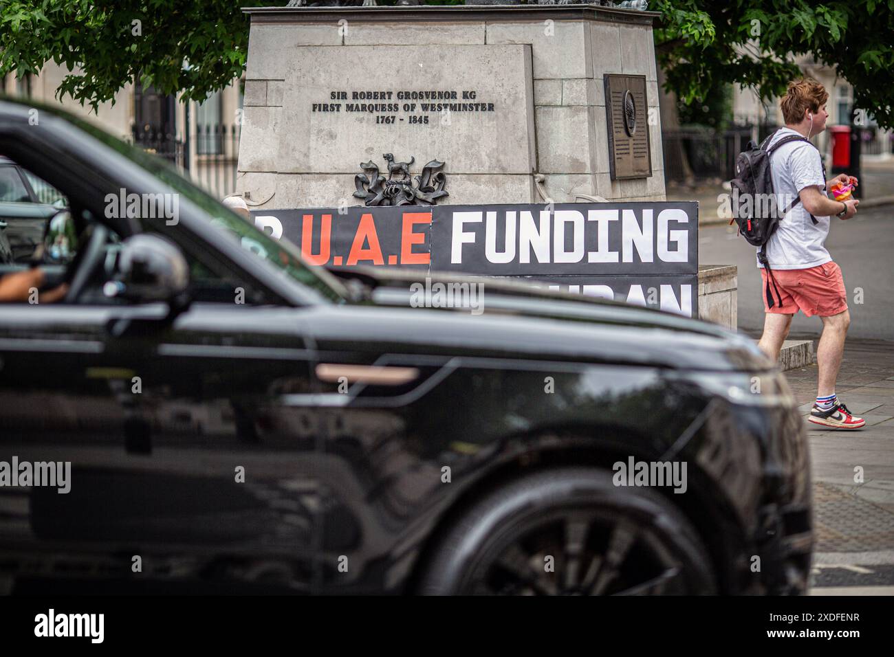 Londres , Royaume-Uni 22 juin 2024 protestations contre le génocide financé par l'étranger et la complicité des Émirats arabes Unis dans la guerre au Soudan . Banque D'Images