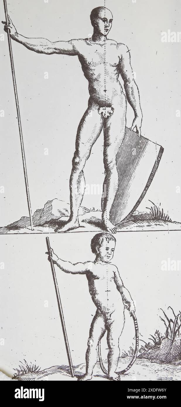 Illustration originale du livre Nicolas Andry Orthopedics du 17ème siècle sur la posture correcte du corps Banque D'Images