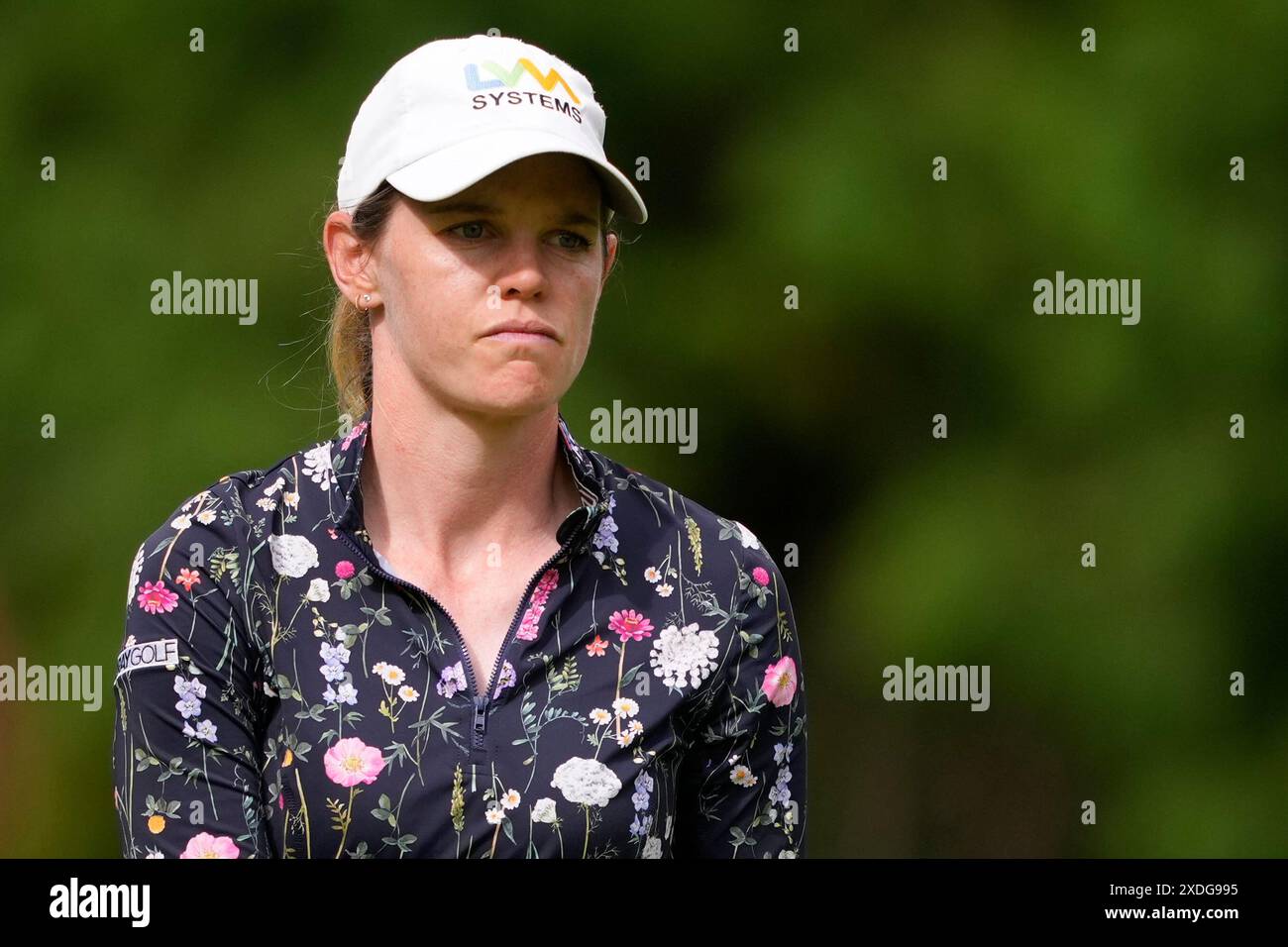 Sarah Schmelzel reacts on the 16th green during the third round of the Women's PGA Championship golf tournament at Sahalee Country Club, Saturday, June 22, 2024, in Sammamish, Wash. (AP Photo/Lindsey Wasson) Banque D'Images