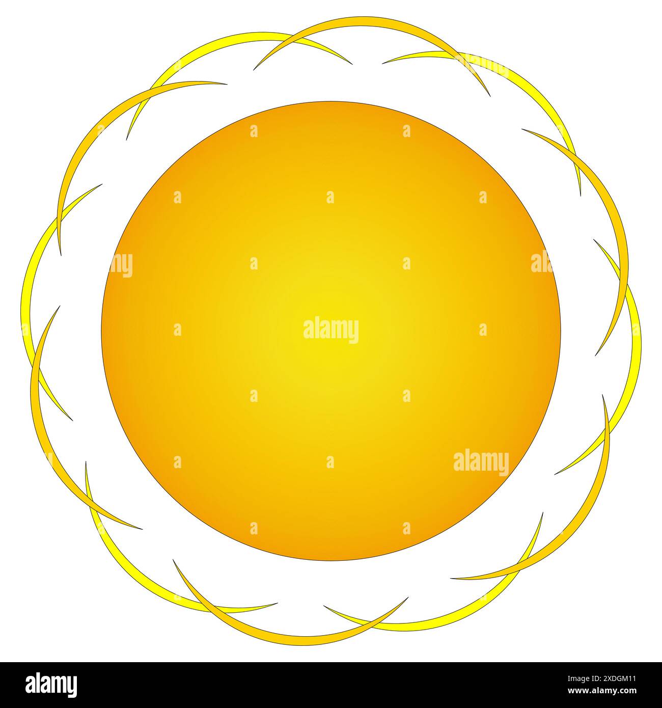 Une illustration vectorielle vibrante d'un soleil d'été avec des rayons dorés en forme d'arcs, parfait pour les conceptions saisonnières et les thèmes d'été. Illustration de Vecteur