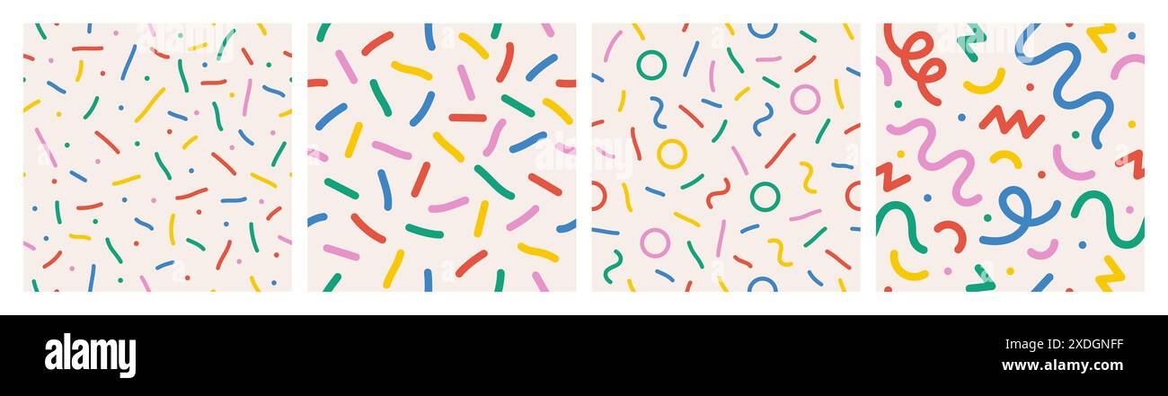 Ensemble de motifs sans couture de ligne colorée amusante Illustration de Vecteur