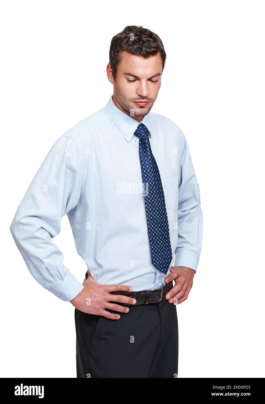 Affaires, homme et studio ou yeux fermés pensant, employé de bureau et employé sur fond blanc pour la société d'entreprise. Professionnel, carrière et main Banque D'Images