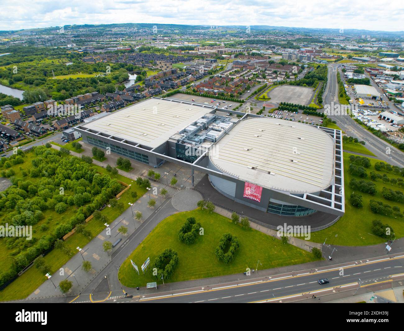 Vue aérienne de la Commonwealth Arena et Sir Chris Hoy Velodrome ou Emirates Arena Glasgow, Écosse, Royaume-Uni Banque D'Images