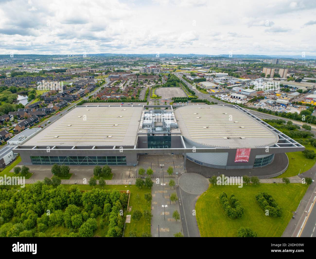 Vue aérienne de la Commonwealth Arena et Sir Chris Hoy Velodrome ou Emirates Arena Glasgow, Écosse, Royaume-Uni Banque D'Images