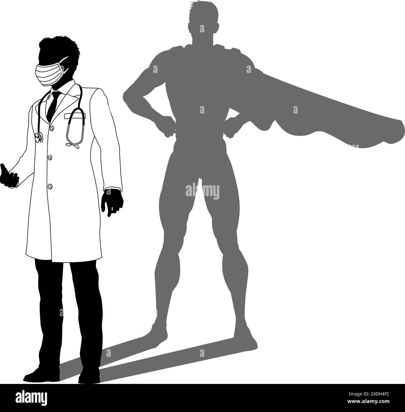 Super-héros Doctor avec Super Hero Shadow Silhouette Illustration de Vecteur