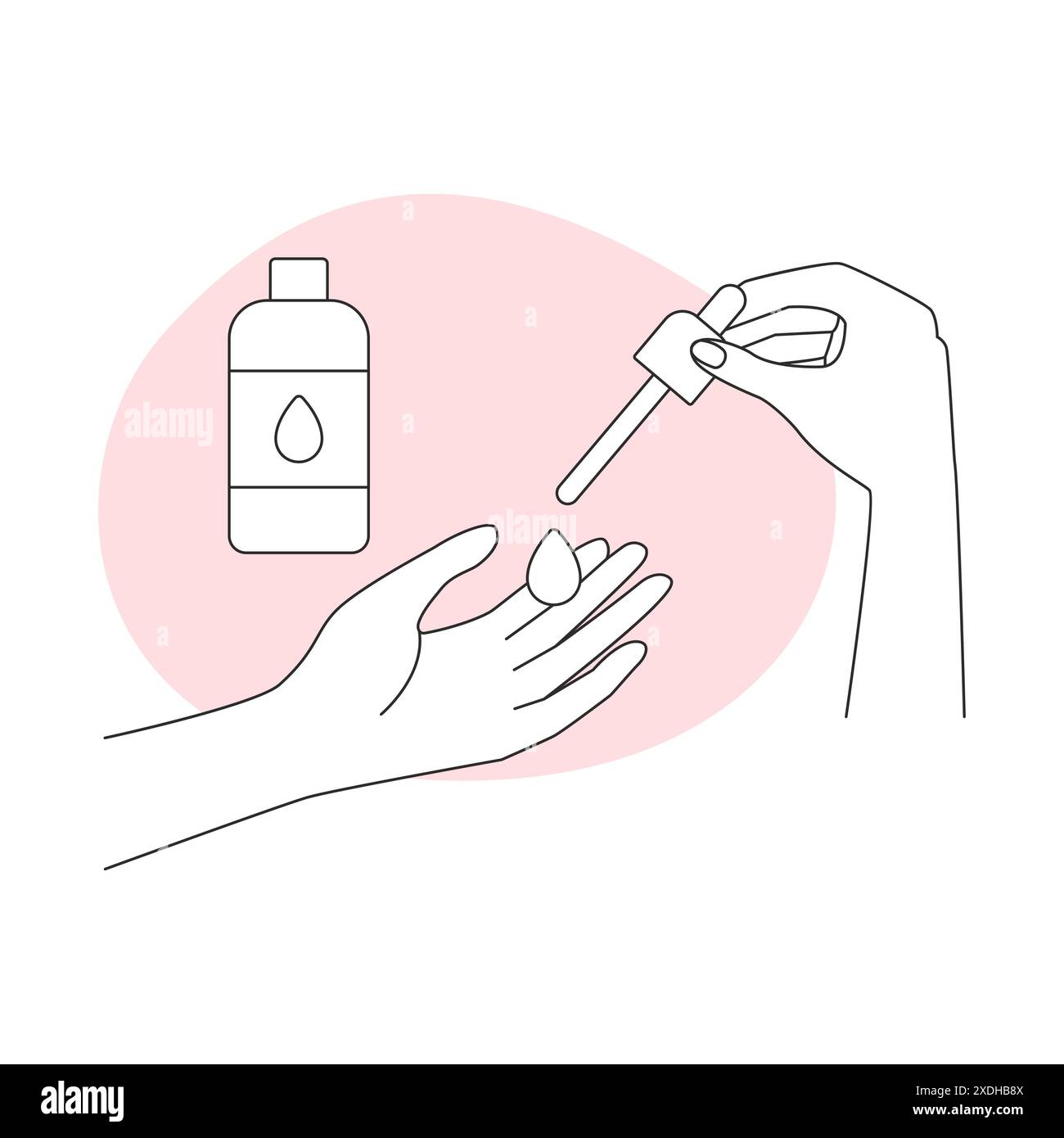 Les mains des filles appliquent le sérum de la pipette à la paume pour l'illustration vectorielle d'icône de ligne de soins de la peau Illustration de Vecteur