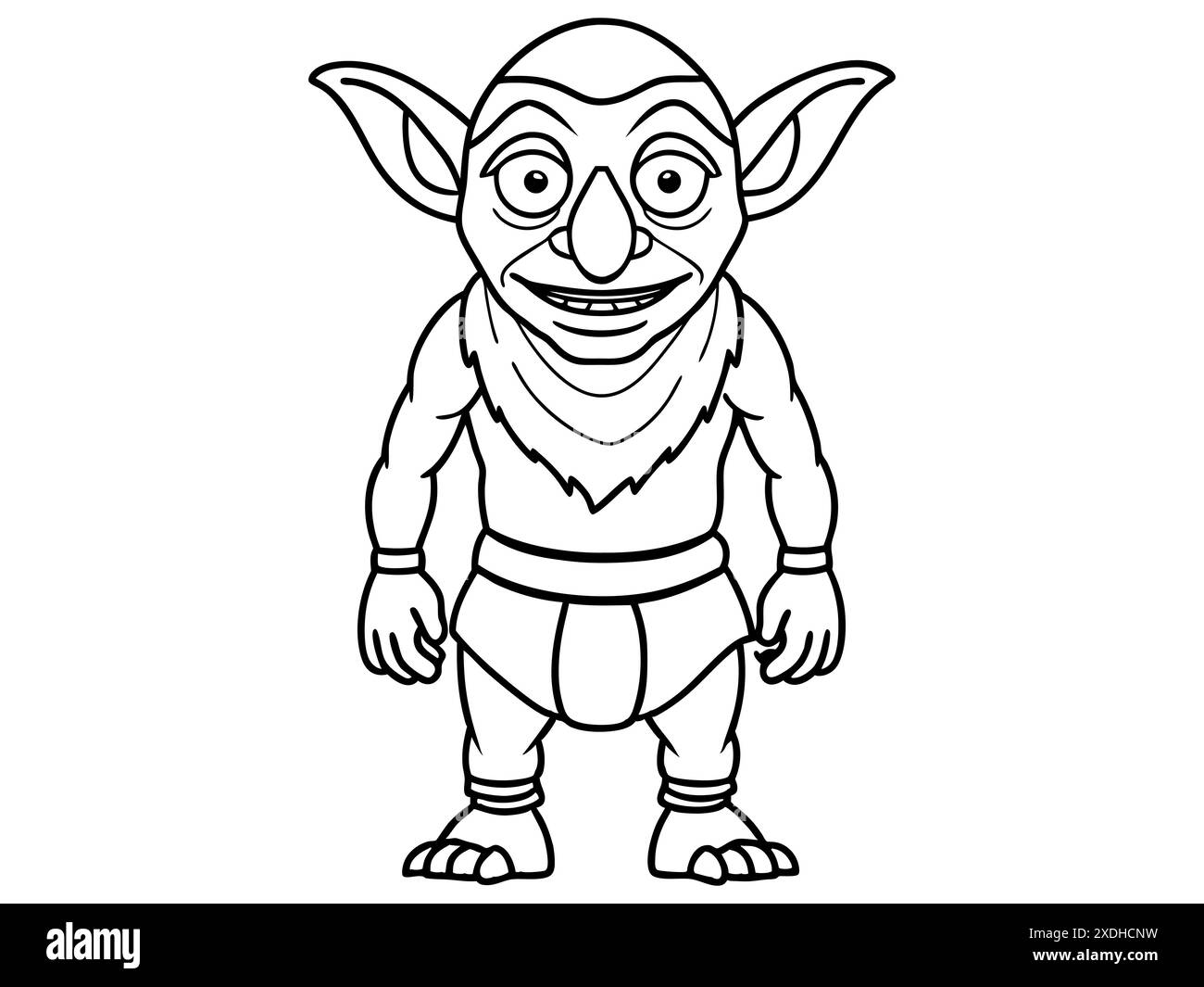 Illustration de contour noir de gobelin isolé sur fond blanc. Concept de créature fantastique, troll, Halloween, personnage mythique, monstre mignon, playf Illustration de Vecteur