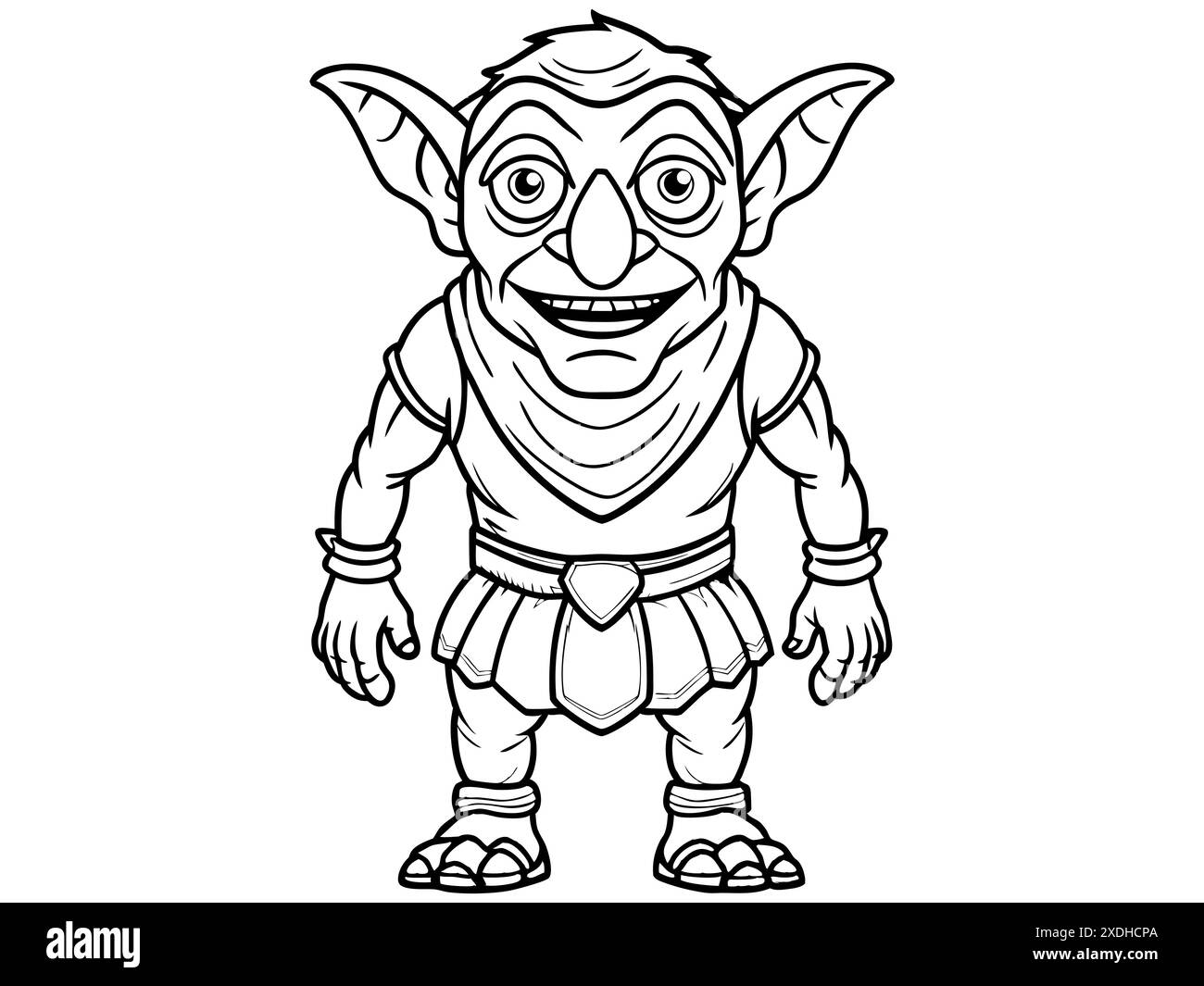 Illustration de contour noir de gobelin isolé sur fond blanc. Concept de créature fantastique, troll, Halloween, personnage mythique, monstre mignon, playf Illustration de Vecteur