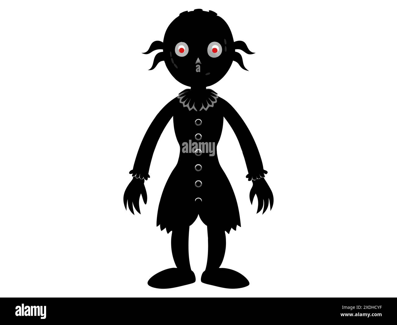 Silhouette noire d'une poupée hantée effrayante en robe lamentée. Concept de caractère effrayant, décoration d'Halloween, jouet effrayant et illustration minimaliste Illustration de Vecteur