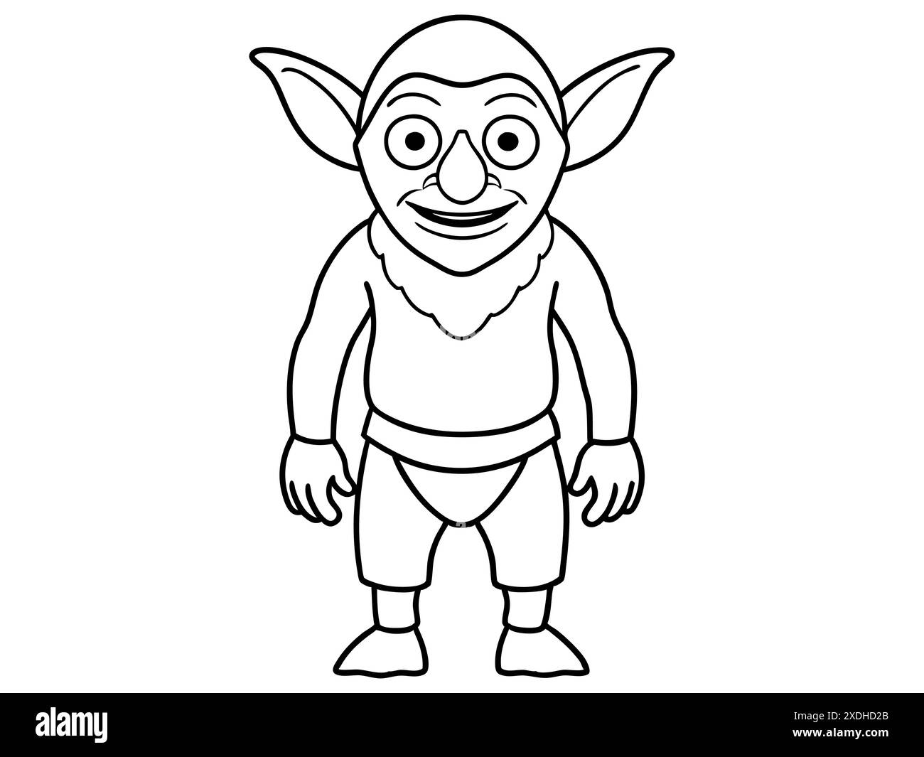 Illustration de contour noir de gobelin isolé sur fond blanc. Concept de créature fantastique, troll, Halloween, personnage mythique, monstre mignon, playf Illustration de Vecteur