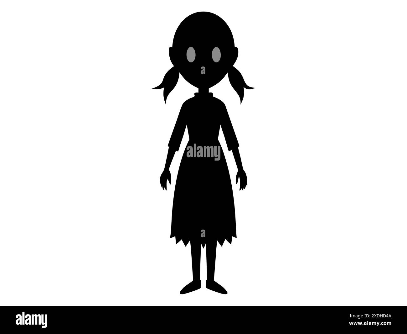Silhouette noire d'une poupée hantée effrayante en robe lamentée. Concept de caractère effrayant, décoration d'Halloween, jouet effrayant et illustration minimaliste Illustration de Vecteur