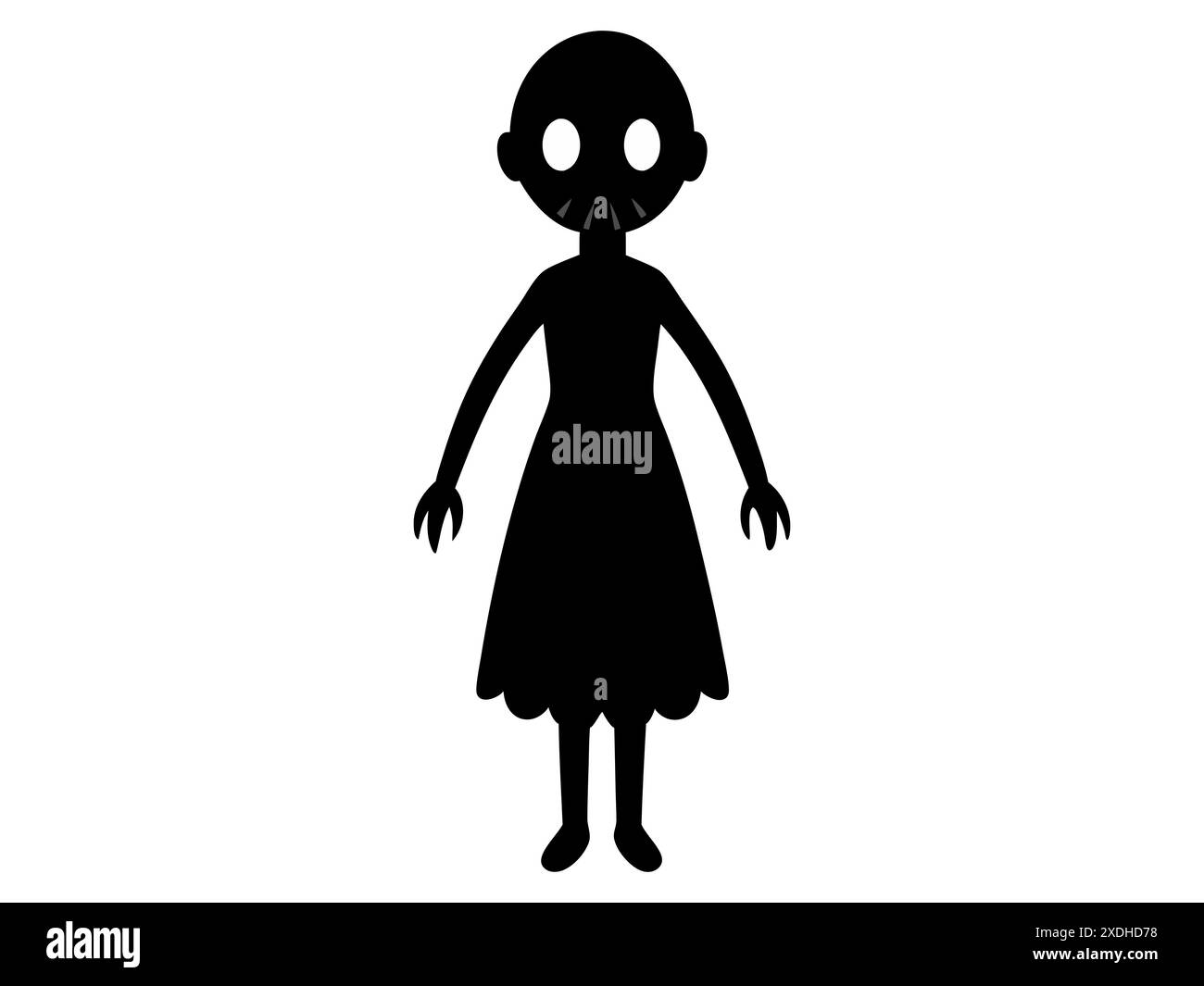 Silhouette noire d'une poupée hantée effrayante en robe lamentée. Concept de caractère effrayant, décoration d'Halloween, jouet effrayant et illustration minimaliste Illustration de Vecteur