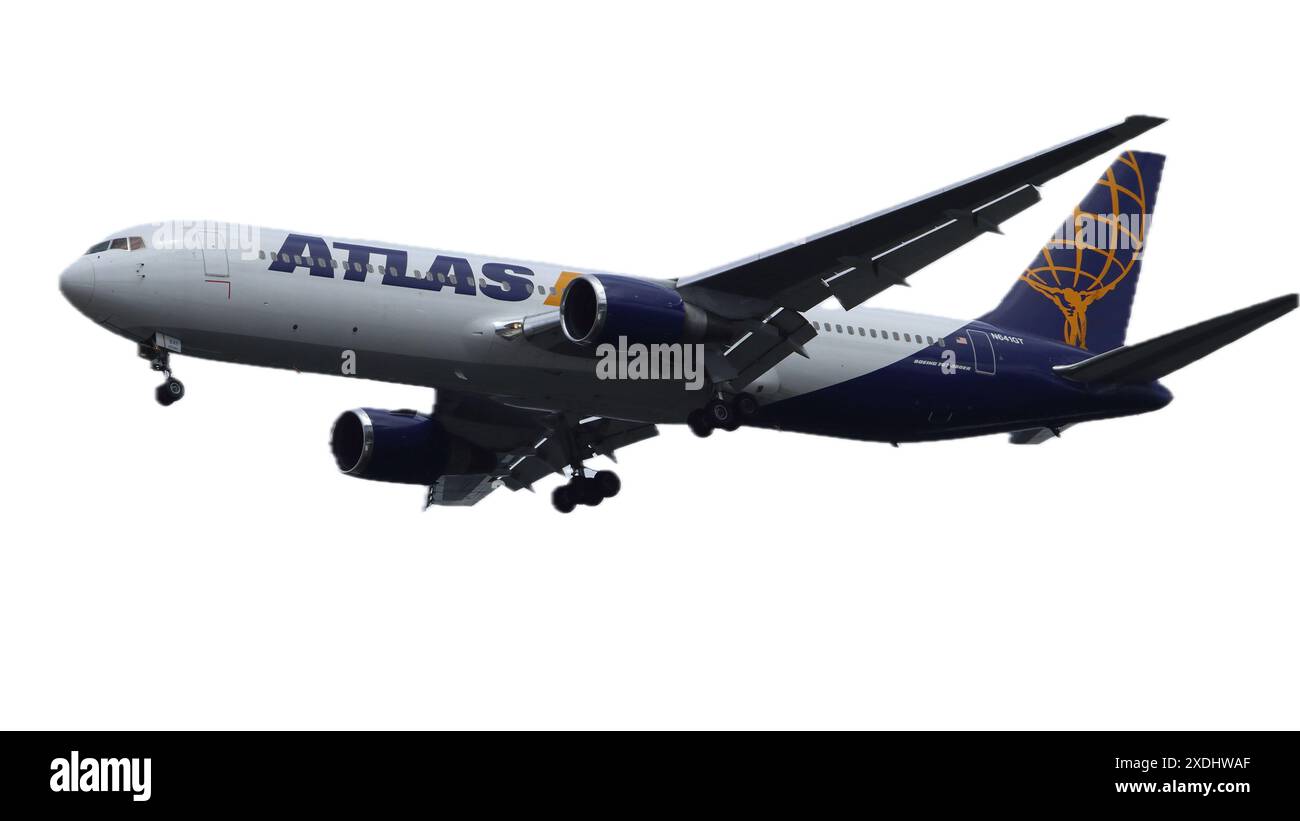 Kaiserslautern, Allemagne 15 août 2019 : un Atlas Air Boeing approche de la base aérienne de Ramstein Banque D'Images