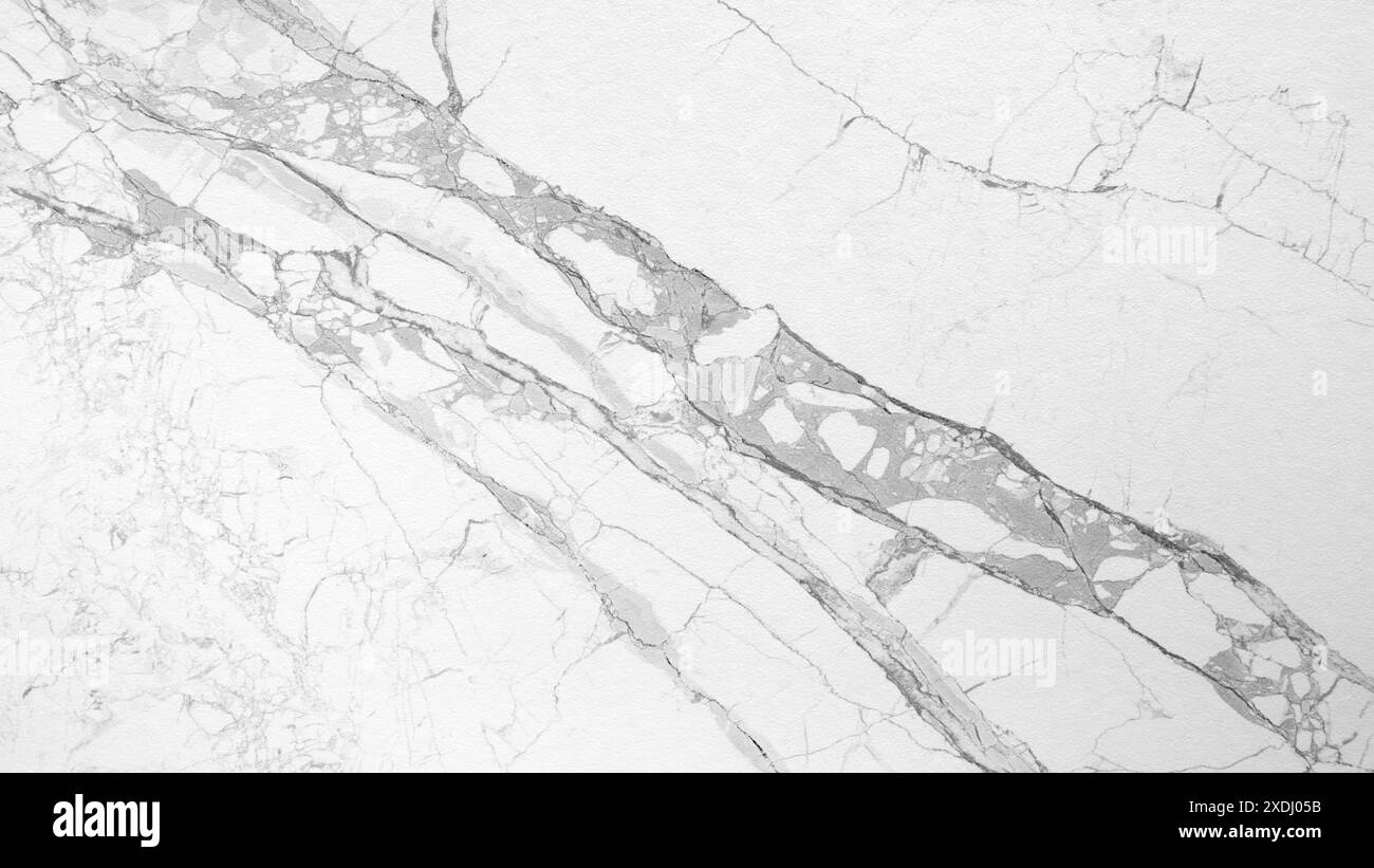 Une dalle de marbre blanc avec une fissure dedans. La fissure est longue et s'étend du haut vers le bas de la dalle Banque D'Images