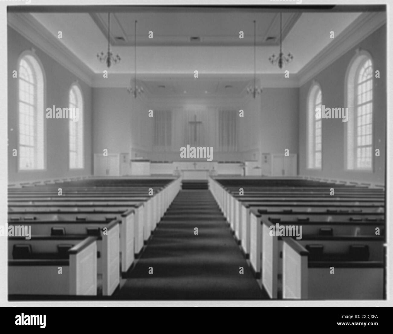 Première église méthodiste, Elkin, Caroline du Nord. Intérieur, au choeur. Collection Gottscho-Schleisner Banque D'Images