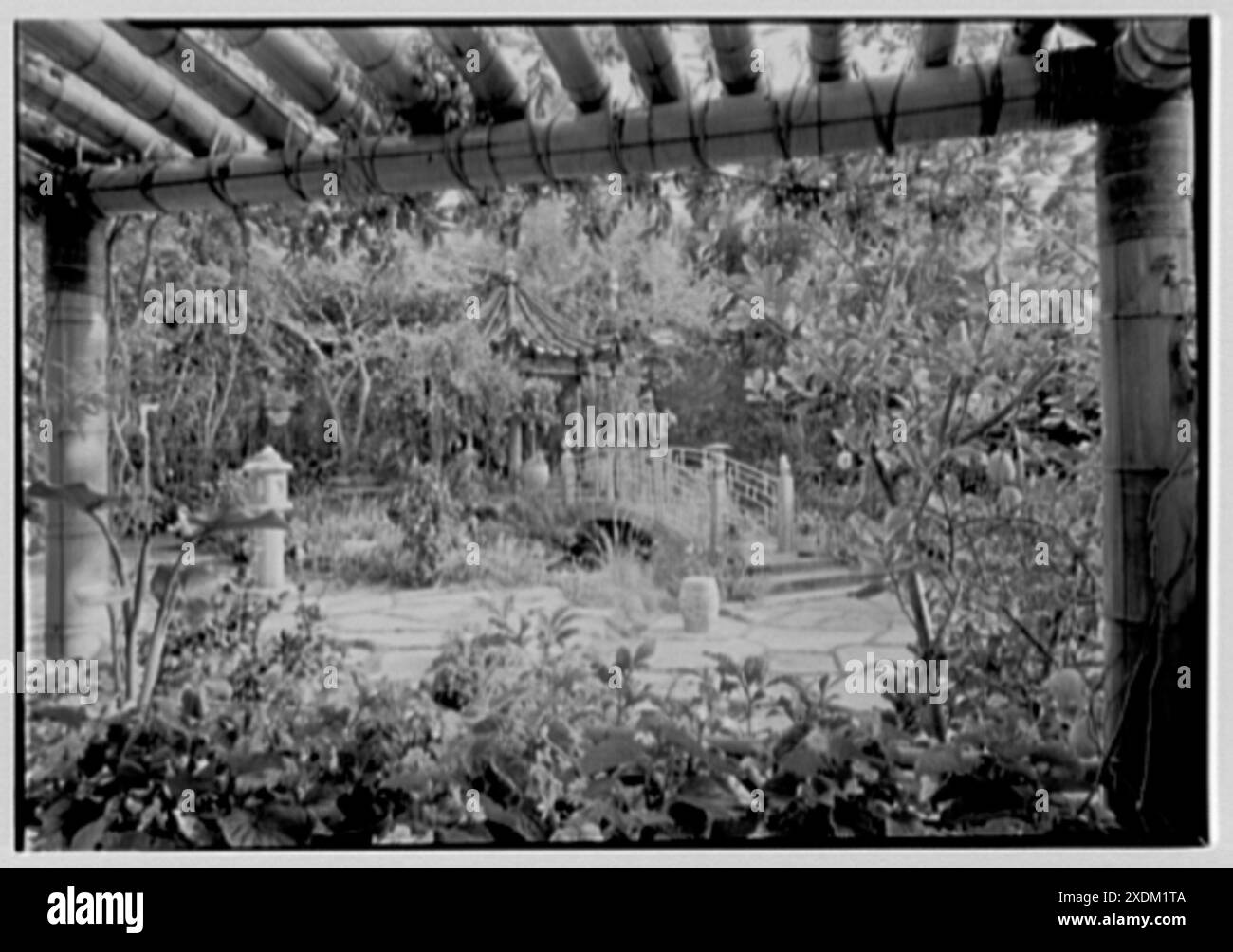 Byron D. Miller, résidence à Palm Beach, Floride. Jardin chinois, maison de thé de l'intérieur, maison à lattes nord. Collection Gottscho-Schleisner Banque D'Images